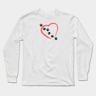 Red heart with dog paw print Long Sleeve T-Shirt